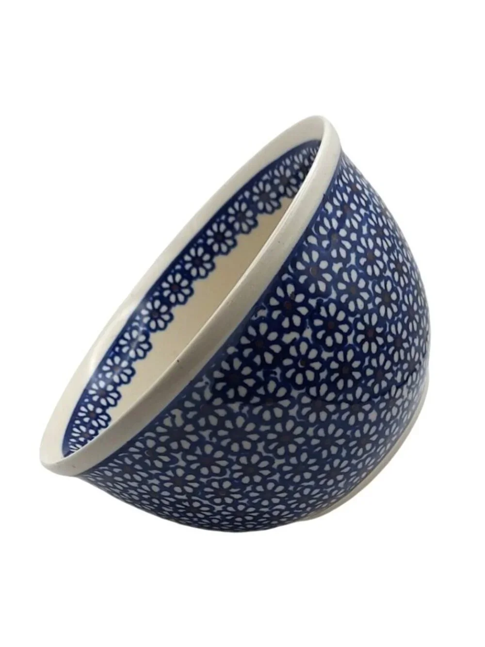 Hand Made Boleslawiec Pottery Cobalt Blue Daisy Stoneware Mixing Bowl Floral 4G